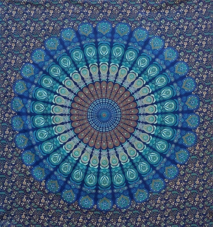 Indian Hippie Bohemian Psychedelic Peacock Mandala Wall Hanging Bedding Tapestry