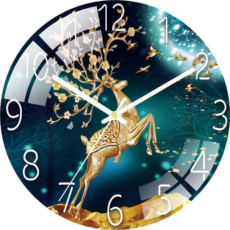 Customizable 12 inch Tempered Glass Wall Clock Deer Wall Clock Home Decor for Home Living Room Decoration