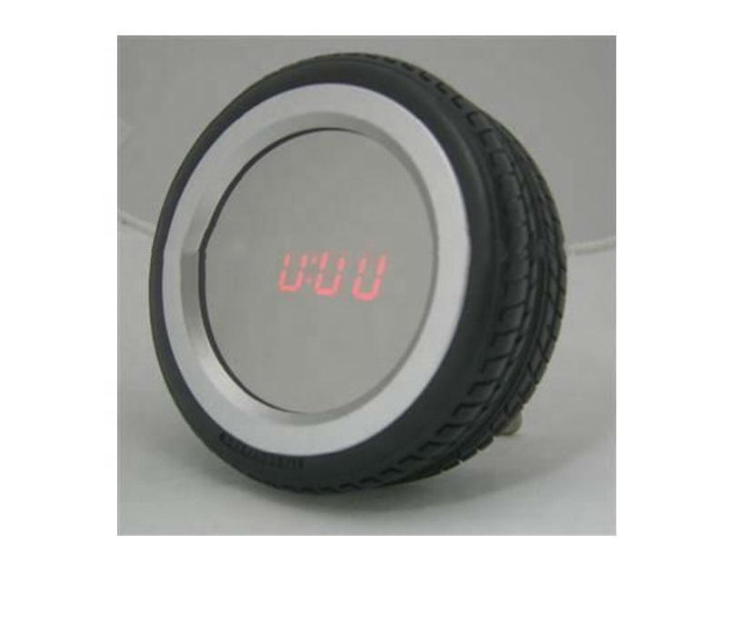 Fashion Wheel LED Digital Mirror Tyre Shape Table Alarm Table Clock