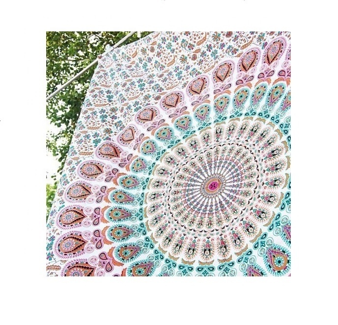 Indian Hippie Bohemian Psychedelic Peacock Mandala Wall Hanging Bedding Tapestry