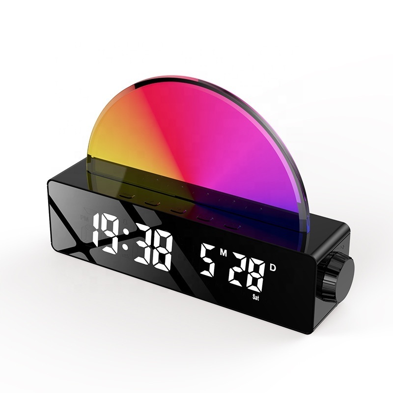 Digital Night Light Table Clock With FM Radio Sunset Wake Up Alarm Transparent Glass  RGB Sunrise Desk Clock