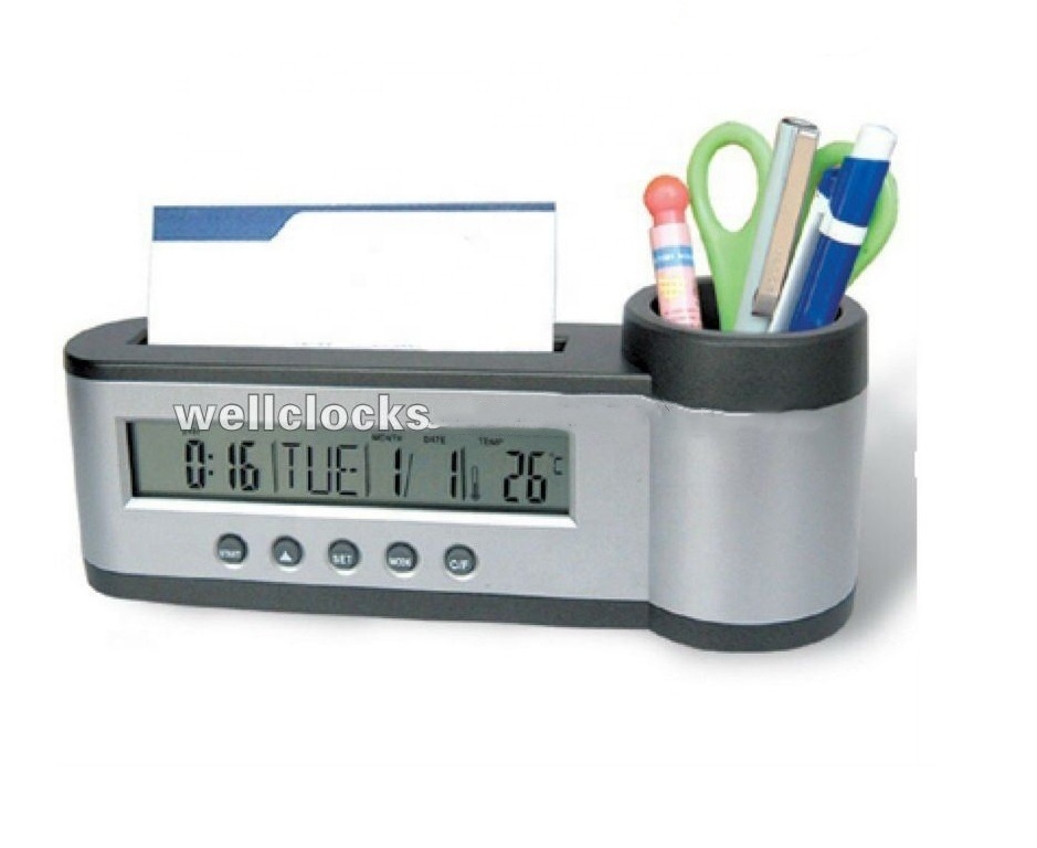 Modern Large Numbers Digital Calendar Office Desktop Plastic Pen Holder