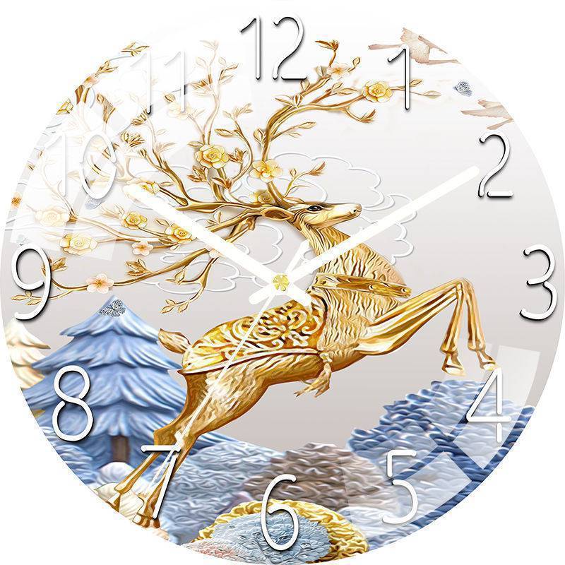 Customizable 12 inch Tempered Glass Wall Clock Deer Wall Clock Home Decor for Home Living Room Decoration