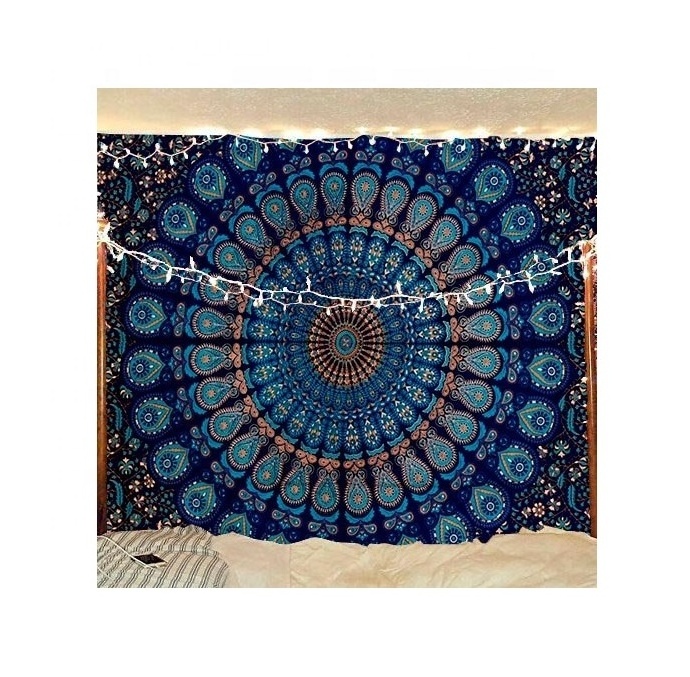 Indian Hippie Bohemian Psychedelic Peacock Mandala Wall Hanging Bedding Tapestry