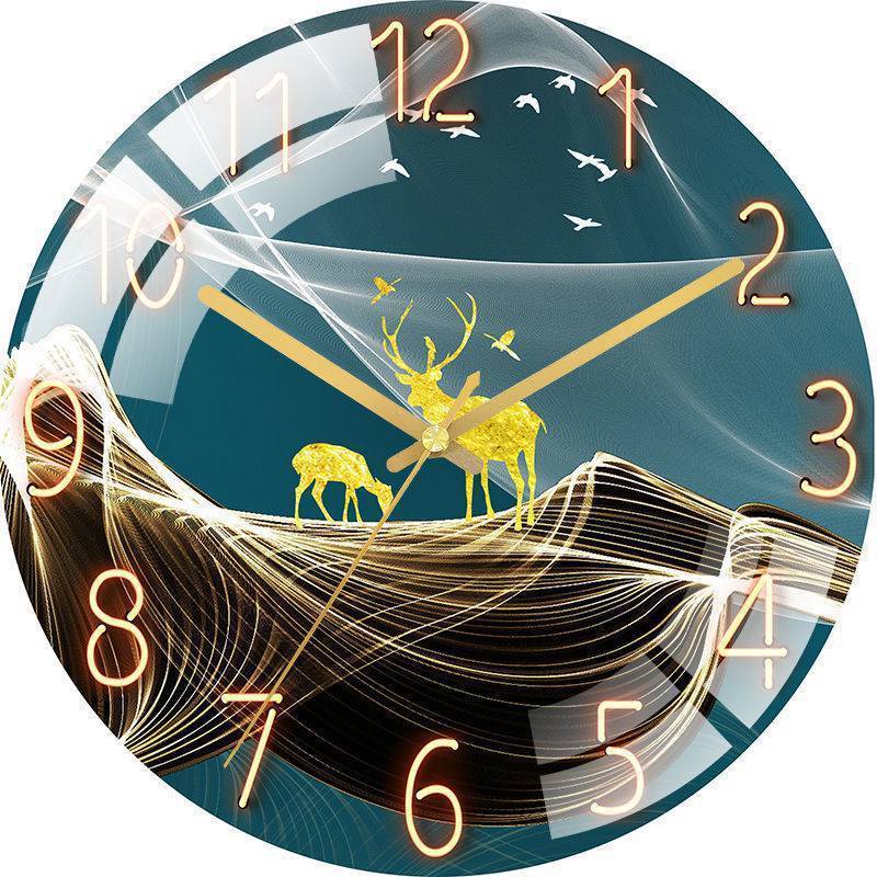 Customizable 12 inch Tempered Glass Wall Clock Deer Wall Clock Home Decor for Home Living Room Decoration