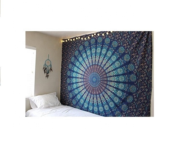 Indian Hippie Bohemian Psychedelic Peacock Mandala Wall Hanging Bedding Tapestry