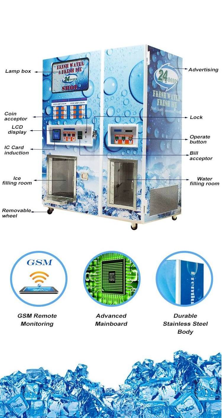 Professional Coin-operated IC Card Accept Self-service Fresh Water Ice Maker Vending Machine