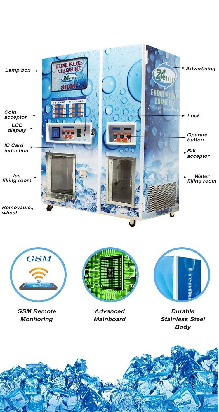 24-Hour Self-Service Coin Ic Card Paper Currency Slot Large Capacity Ice Water Vending Machine