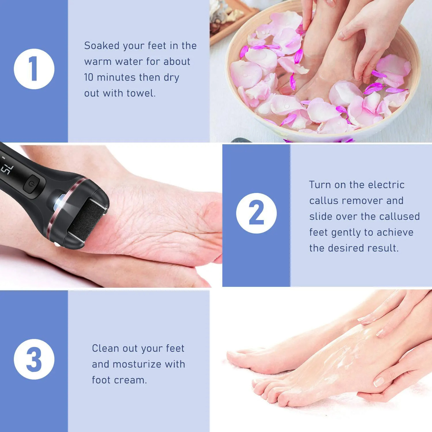 Rechargeable Electric Foot Rasp Electric Pedicure Foot Sander Waterproof 2 Speeds to Eliminate Feet Dead Skin and Calluses