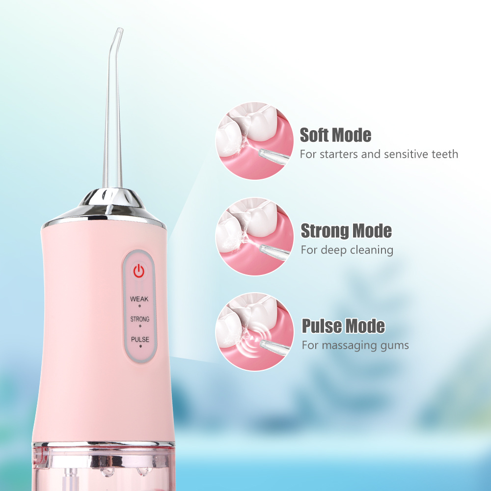 Dental Water Flosser Oral Irrigator Portable Teeth Cleaning Jet Toothpick Mouth Washing Machine 4PCS Nozzle 220ml Tooth Cleaner