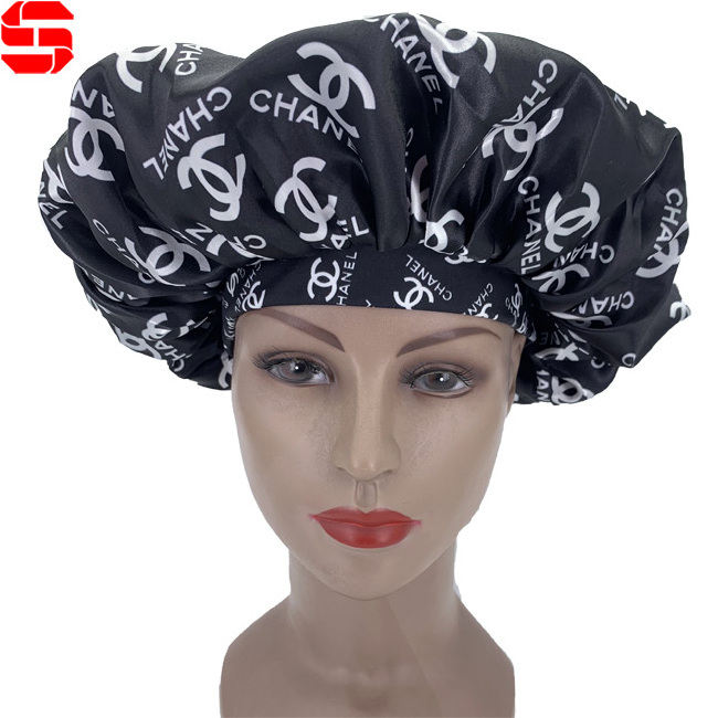 Custom Luxury Sleeping Caps Real Satin Sleep Caps Hat Double Layers Silk Satin Shower Bonnets Hair Women Designer Bonnet