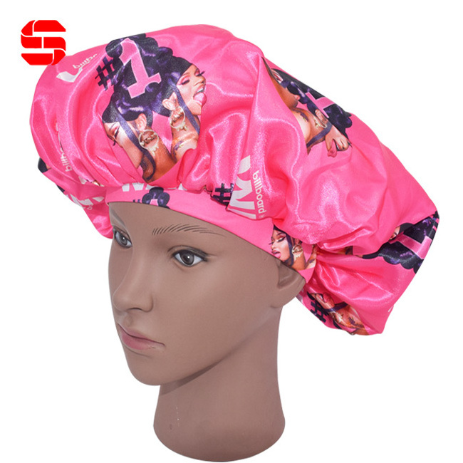 Custom Luxury Sleeping Caps Real Satin Sleep Caps Hat Double Layers Silk Satin Shower Bonnets Hair Women Designer Bonnet