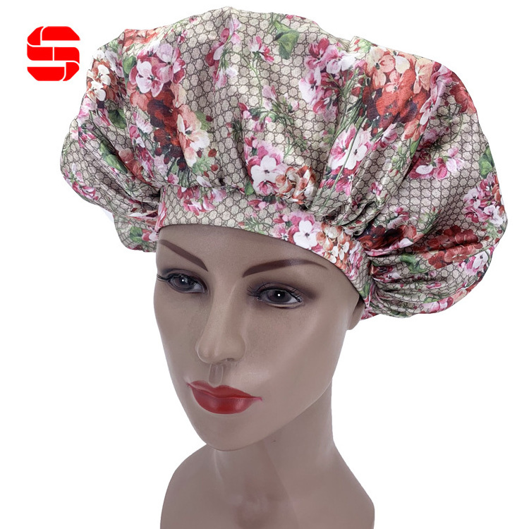 Custom Luxury Sleeping Caps Real Satin Sleep Caps Hat Double Layers Silk Satin Shower Bonnets Hair Women Designer Bonnet