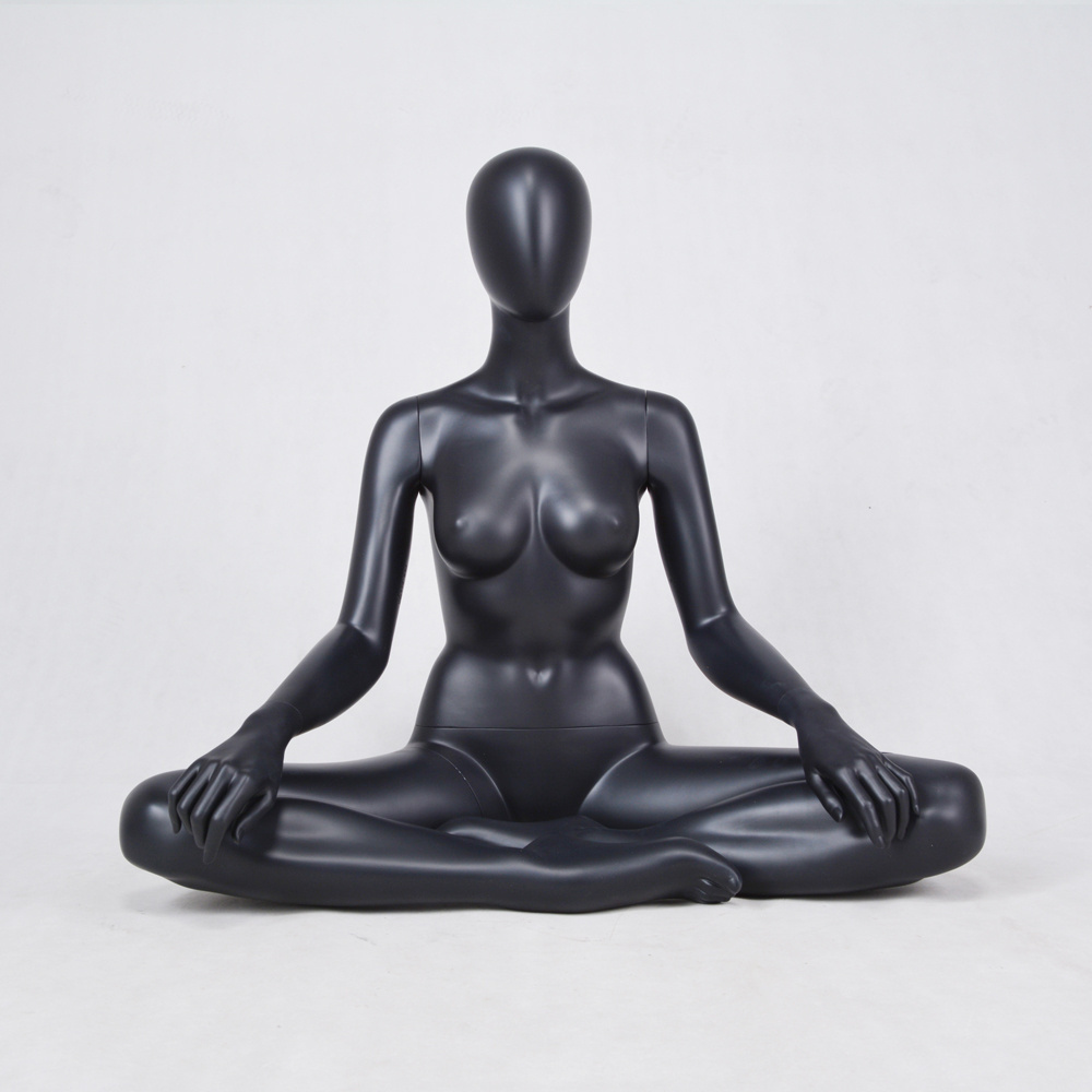 Fashion Design Fiberglass Sitting Female Black Full Body Sports Yoga Mannequin