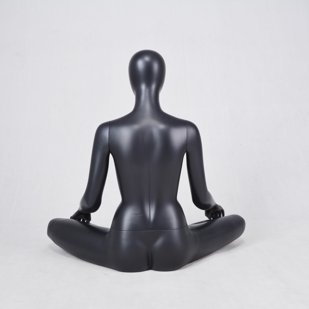 Fashion Design Fiberglass Sitting Female Black Full Body Sports Yoga Mannequin