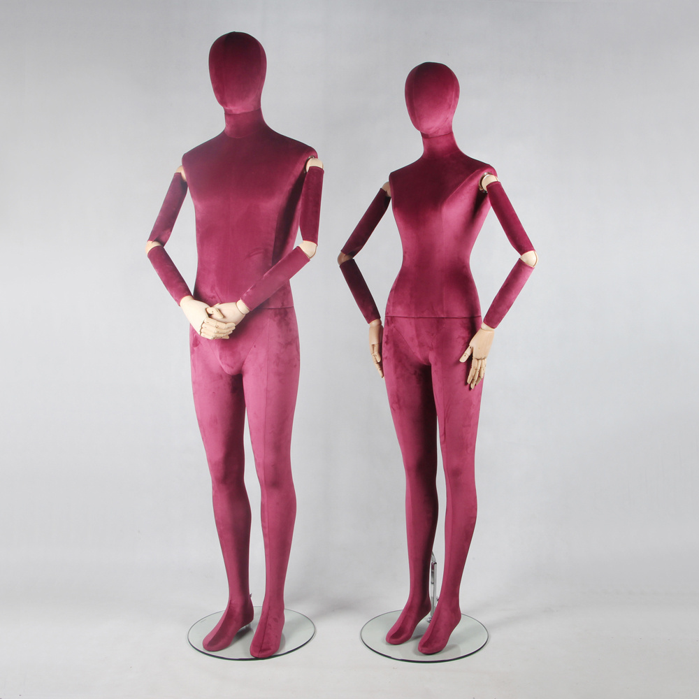 2022 Fashion Fabric covered Velvet wrapped Male Dummy Models Female Full Body Dress Form Mannequins with Articulated arms