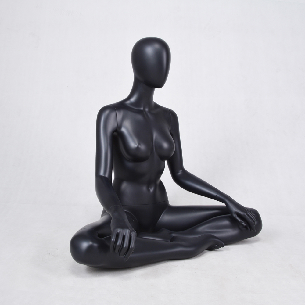 Fashion Design Fiberglass Sitting Female Black Full Body Sports Yoga Mannequin