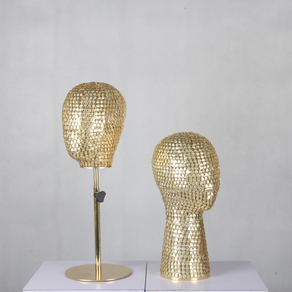 Fashion Shiny Brass gold chrome display store Metal wire Egg Mannequin Head for hat