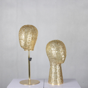 Fashion Shiny Brass gold chrome display store Metal wire Egg Mannequin Head for hat