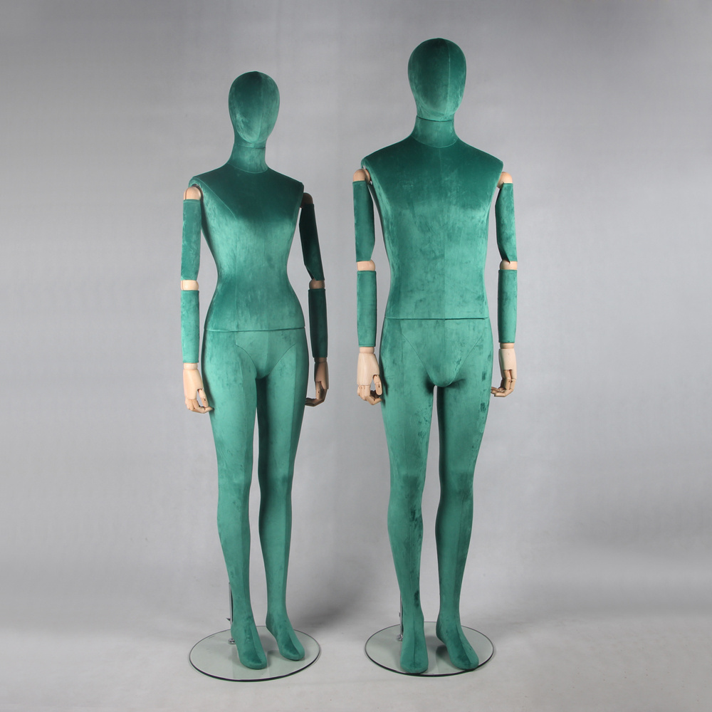 2022 Fashion Fabric covered Velvet wrapped Male Dummy Models Female Full Body Dress Form Mannequins with Articulated arms