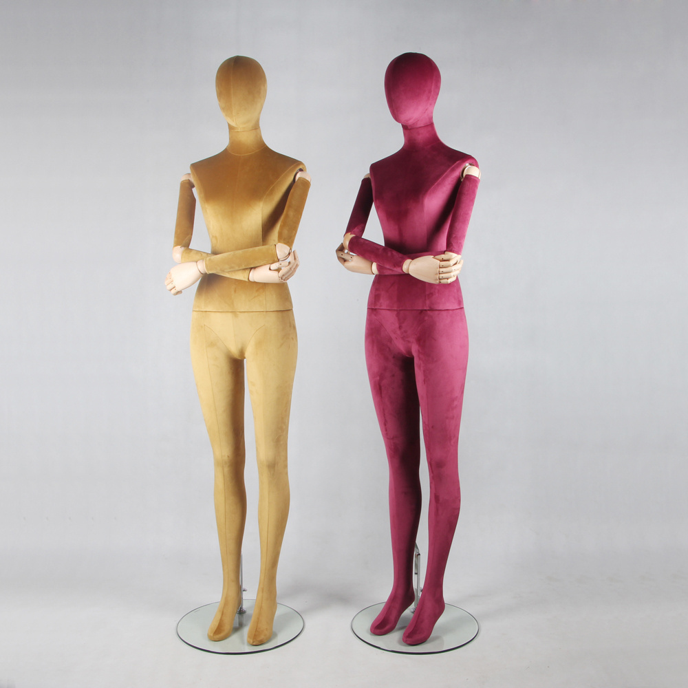 2022 Fashion Fabric covered Velvet wrapped Male Dummy Models Female Full Body Dress Form Mannequins with Articulated arms