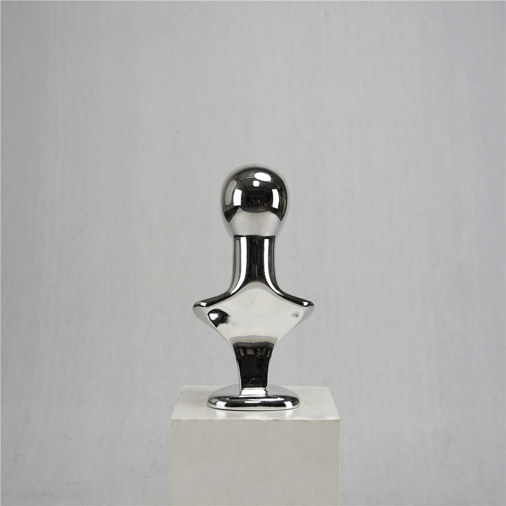 Fashion Silver chrome Female Abstract Mannequin Head Fiberglass Mannequin Head With Shoulder Bust