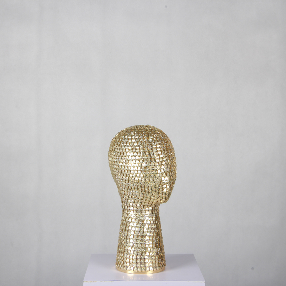 Fashion Shiny Brass gold chrome display store Metal wire Egg Mannequin Head for hat