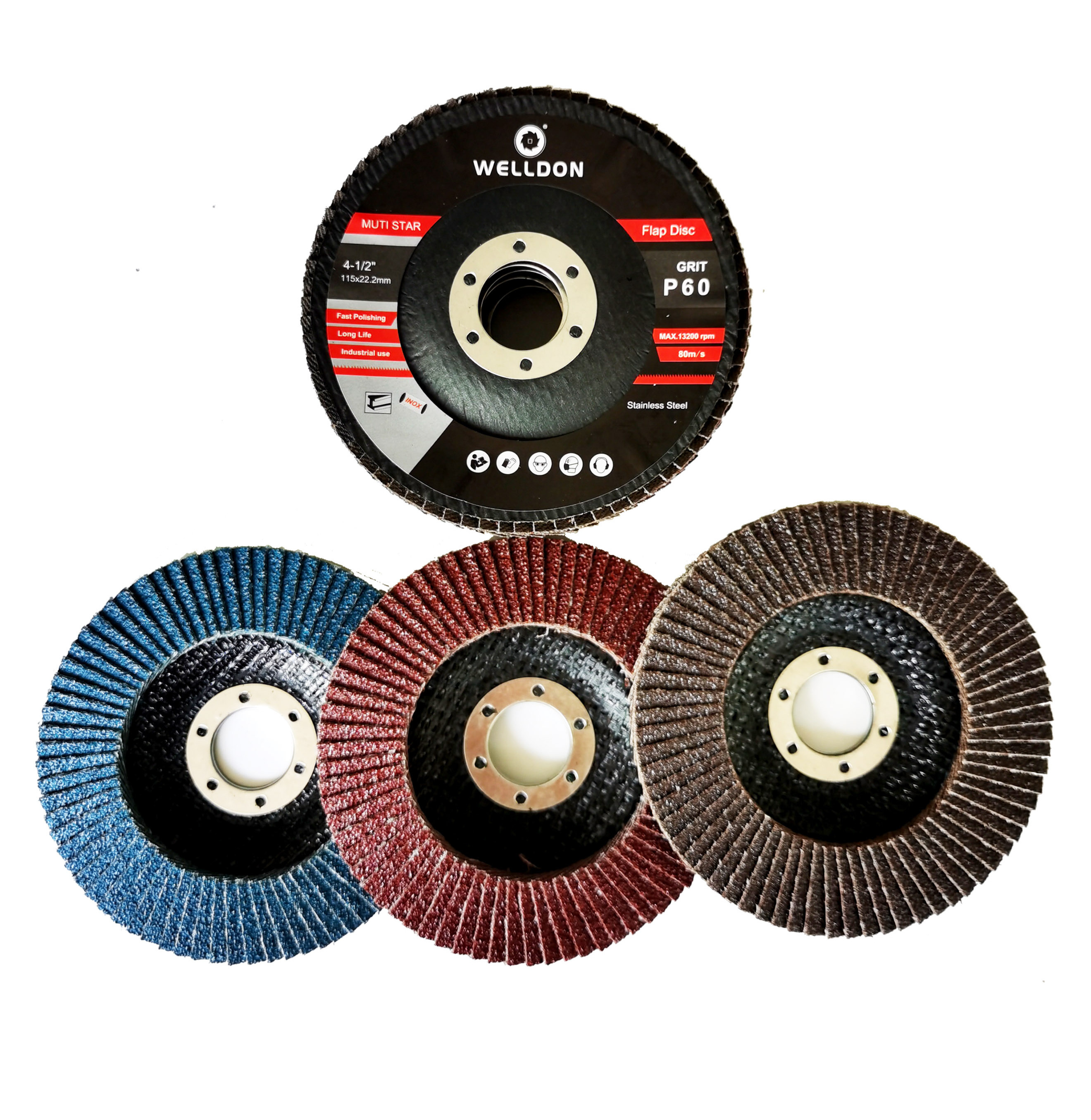 china abrasive 115flap wheel disc 4.5 paint removal stainless steel polishing metal steel with sand paper 4 1/2 flap disc grind