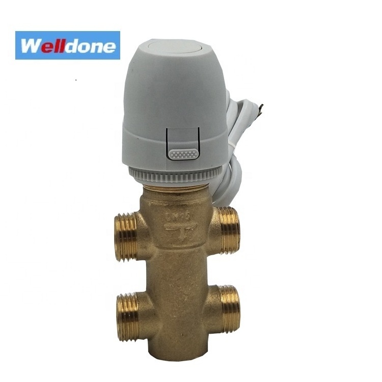 Three-way brass valve with 4 ports for fan coils