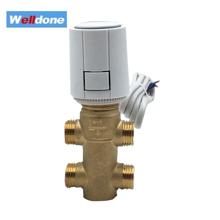 Three-way brass valve with 4 ports for fan coils