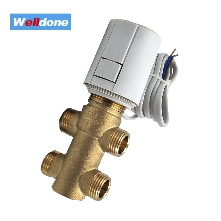 Three-way brass valve with 4 ports for fan coils