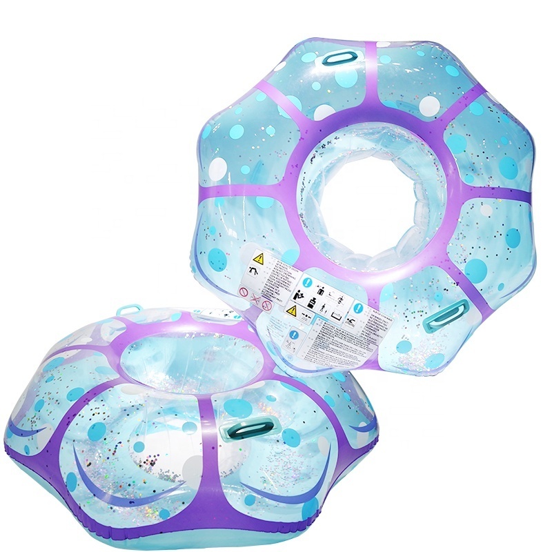 High quality jellyfish glitter transparent inflatable swim pool ring float with handles for adults