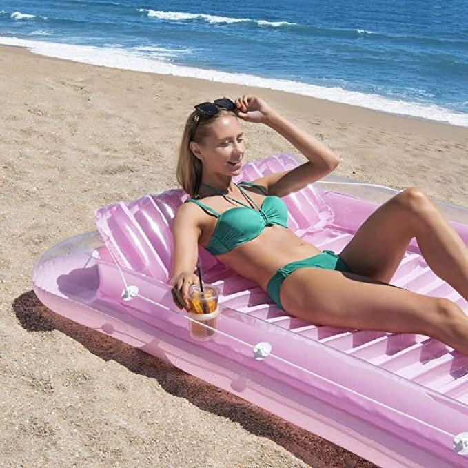 Inflatable Pool Floats Boat for Adults Blow Up Tanning Pool Raft Tub with Inflatable Pillow for Family Outdoor