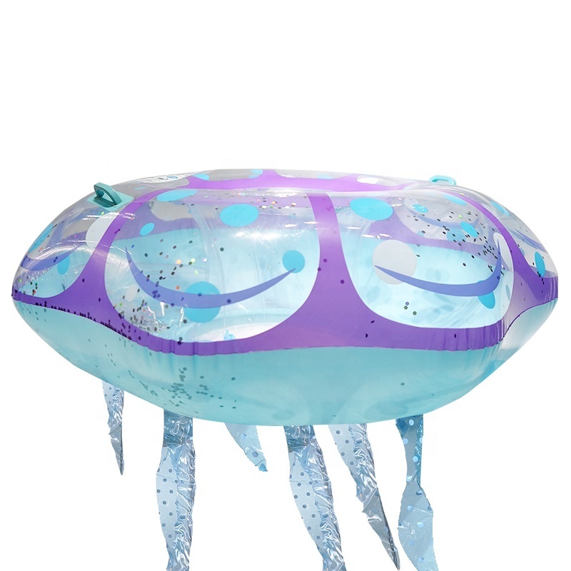 High quality jellyfish glitter transparent inflatable swim pool ring float with handles for adults