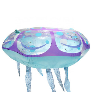 High quality jellyfish glitter transparent inflatable swim pool ring float with handles for adults