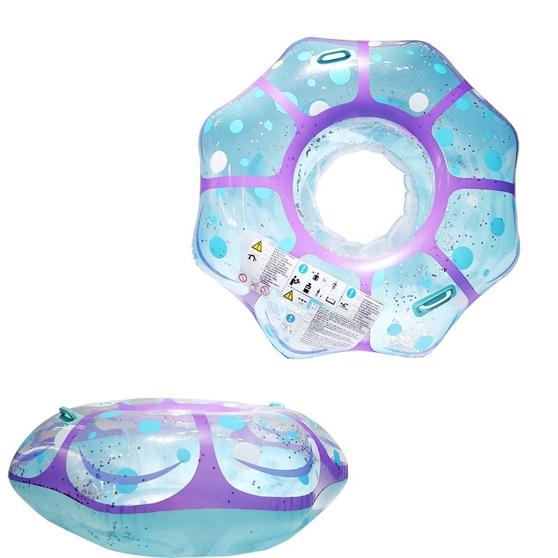 High quality jellyfish glitter transparent inflatable swim pool ring float with handles for adults