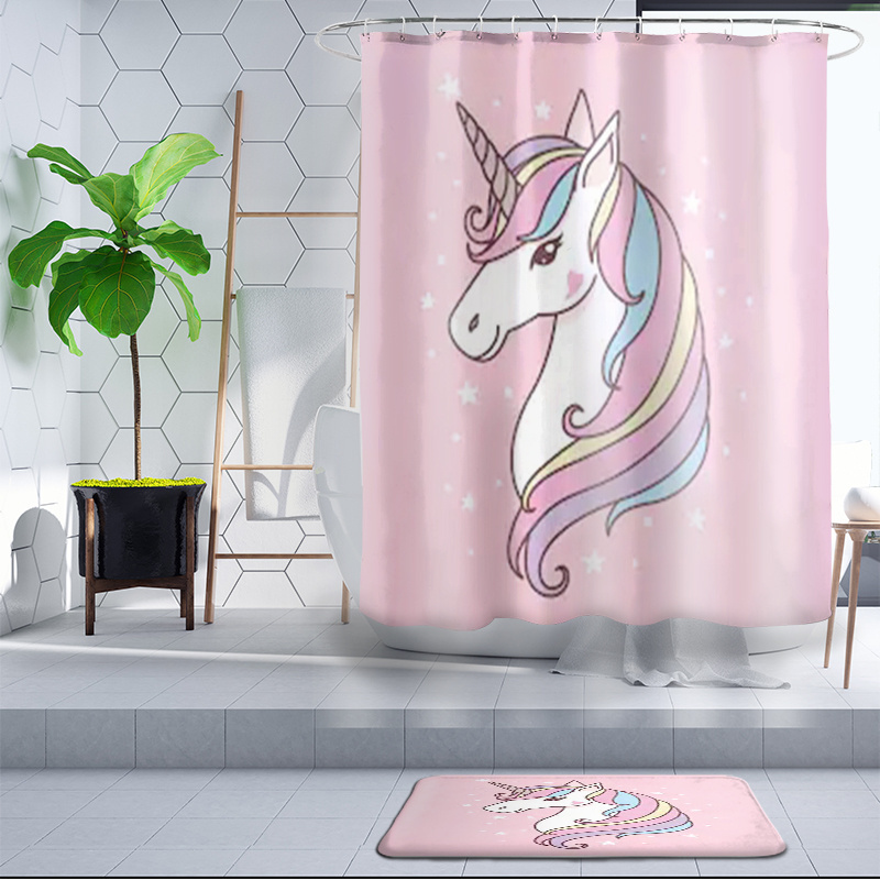 unicorn shower curtain bath curtain  polyester  waterproof mildew resistant antimicrobia unicorn curtains for bathroom