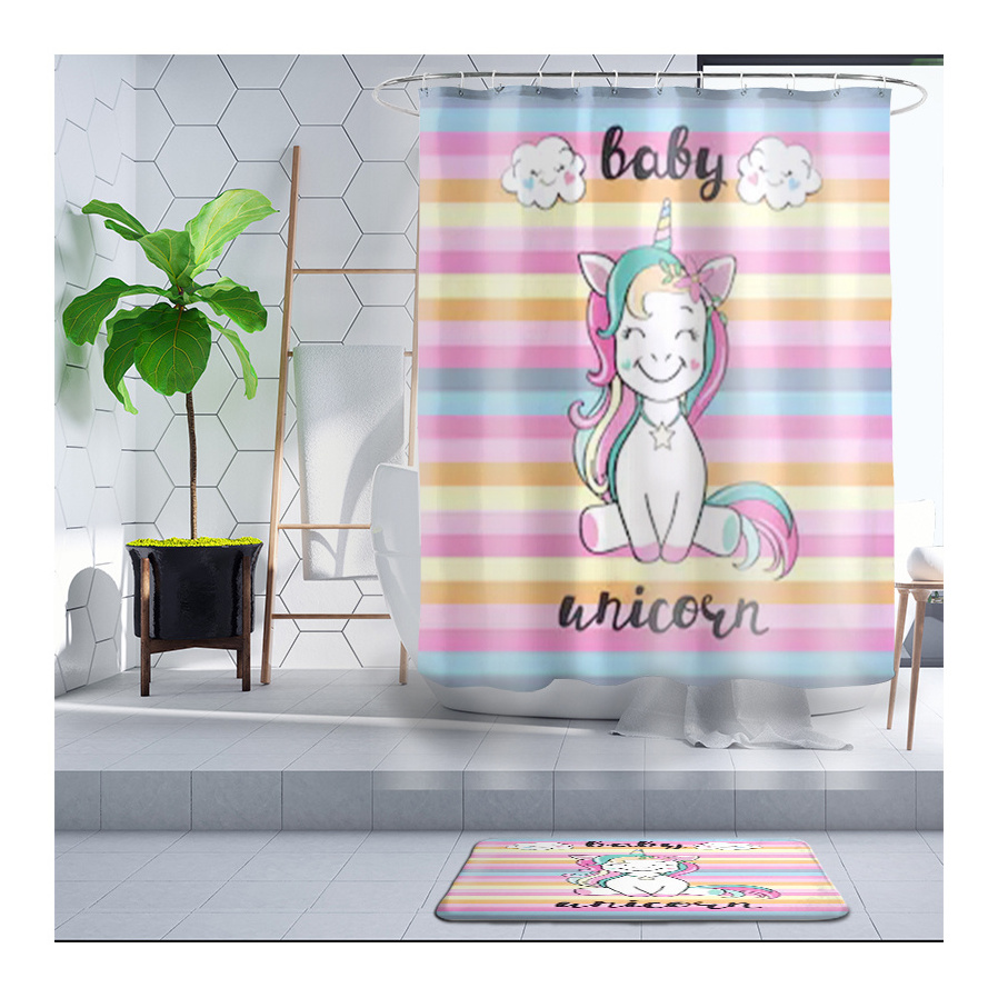 unicorn shower curtain bath curtain  polyester  waterproof mildew resistant antimicrobia unicorn curtains for bathroom