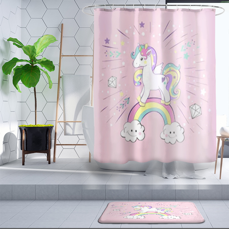 unicorn shower curtain bath curtain  polyester  waterproof mildew resistant antimicrobia unicorn curtains for bathroom