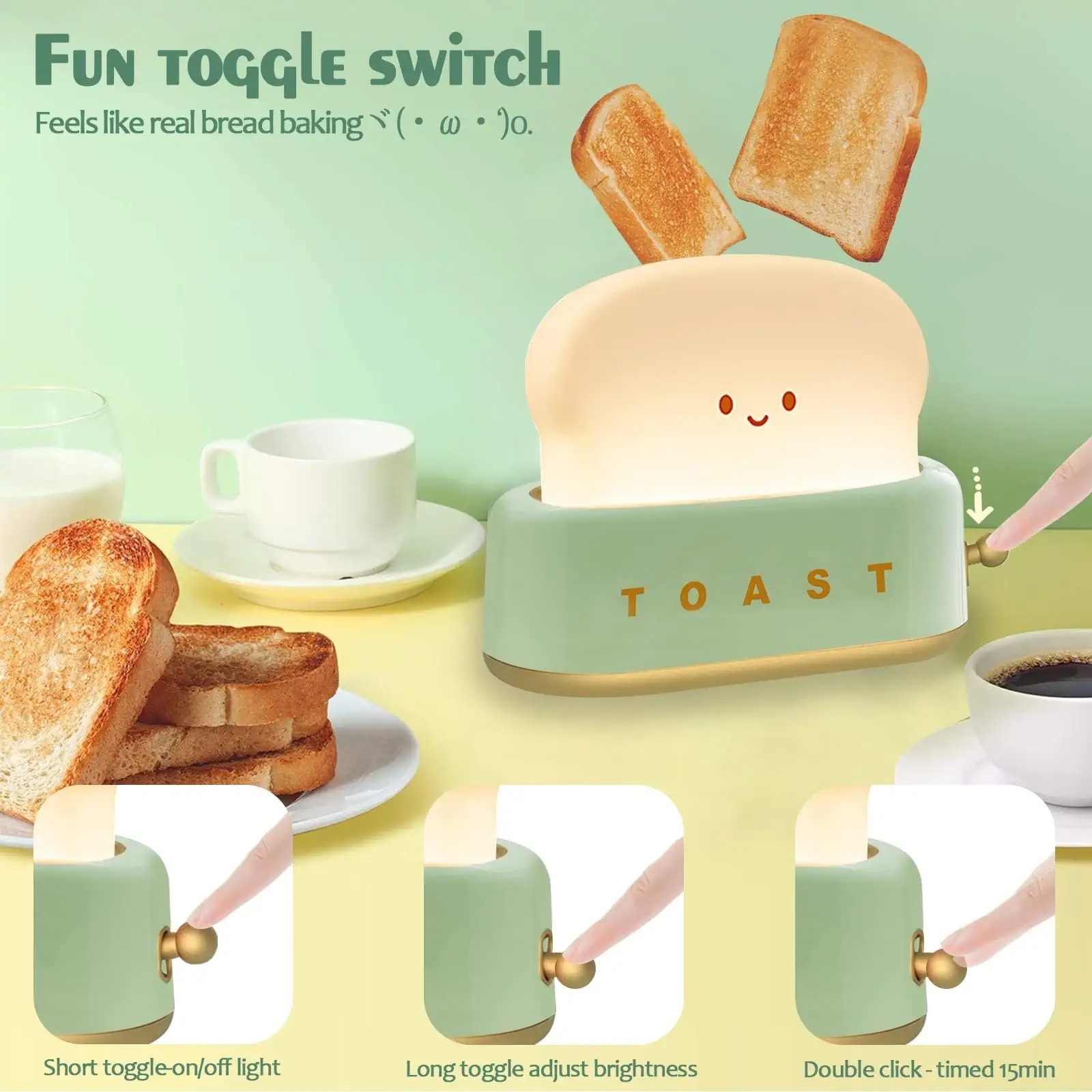 Toaster Creative Gift Wireless USB Mini Night Light Adorable Toast Shape LED Night Light For Bedroom Baby Children