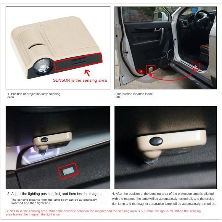 Car Accessories/Hot sale 12V led car door light, wireless led door courtesy light with car logo customized projector