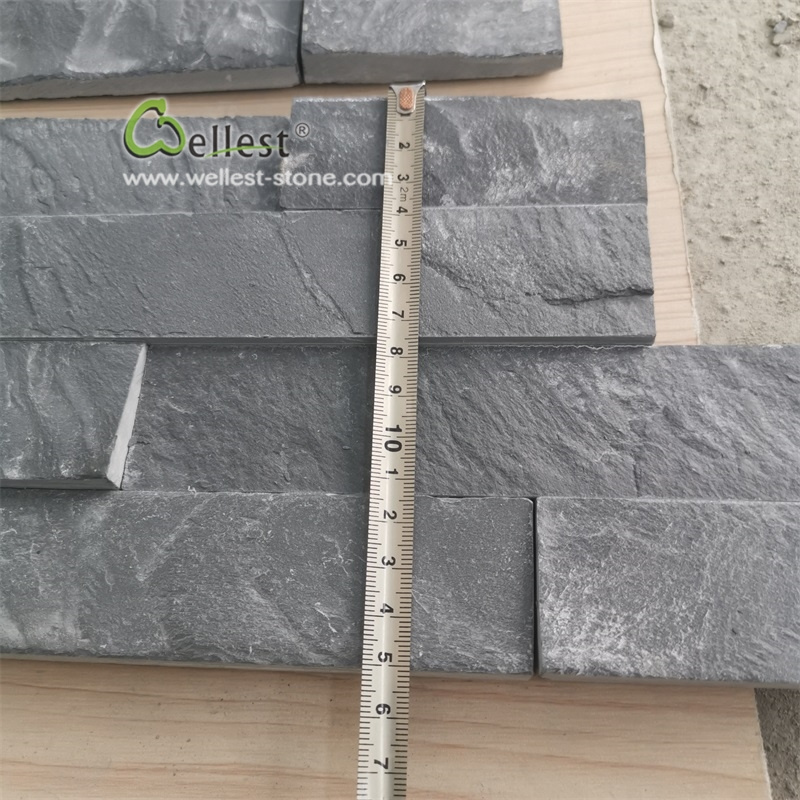 Riven black slate culture stone 4 strips 600x150 thin stone wall veneer