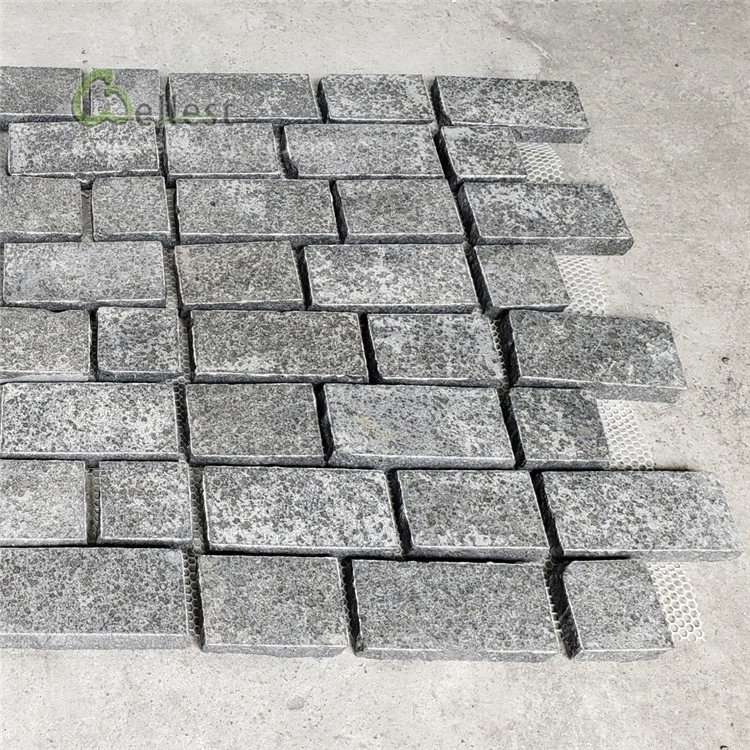 Hot-sale G684 Granite Mesh Cobblestone Pavers with Flamed Finish