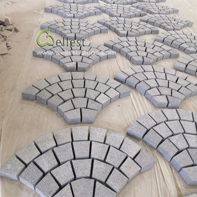 Driveway Granite Paving Blocks Fan Shaped Cobblestone Paver Mats