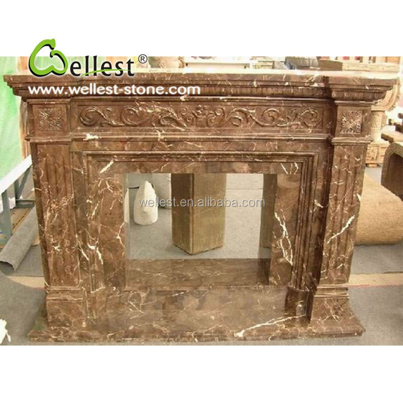 Unique Hand Carved indoor decorative freestanding beige Marble Fireplace Molds