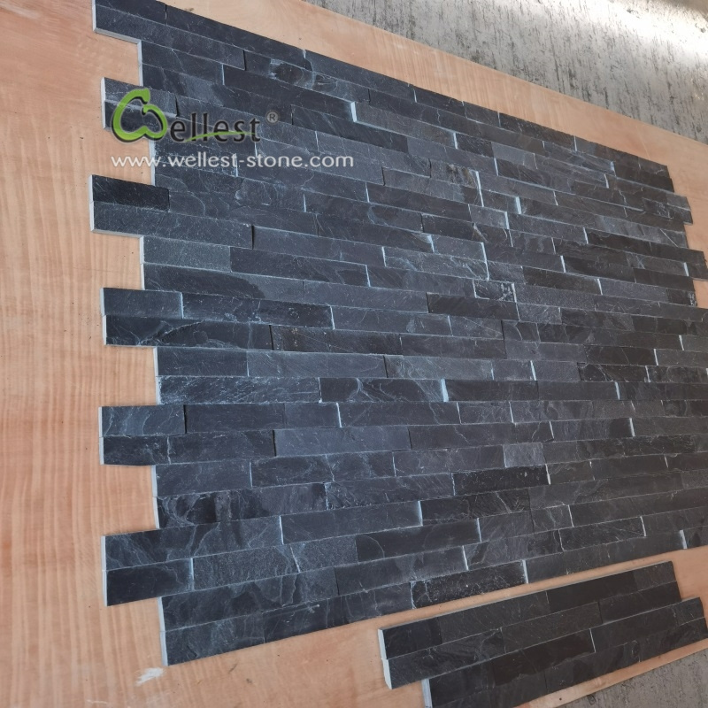 Wholesales Natural Black slate Z shape interlocking stacked ledge stone culture stone wall panel