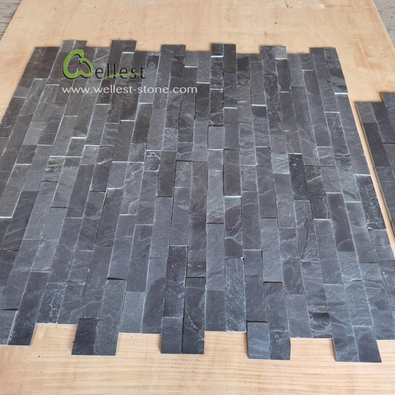 Wholesales Natural Black slate Z shape interlocking stacked ledge stone culture stone wall panel