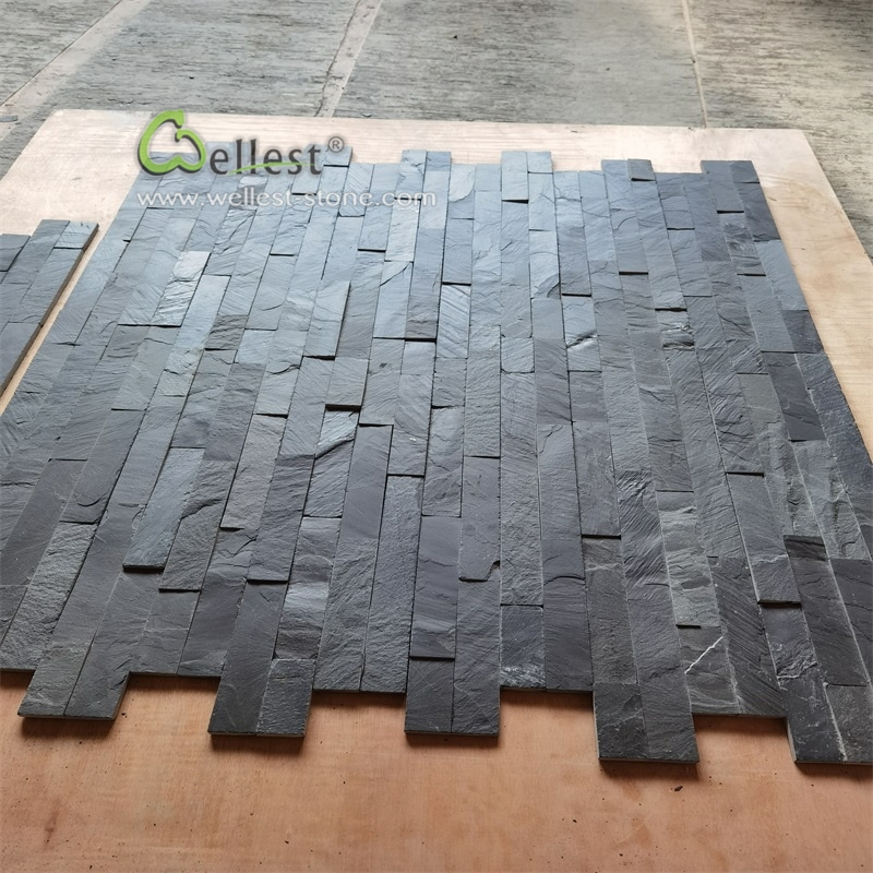 Wholesales Natural Black slate Z shape interlocking stacked ledge stone culture stone wall panel