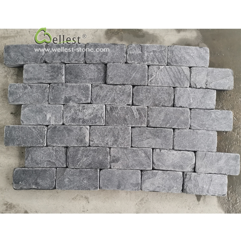 cheapest 20X10 cm antique natural black slate  paver bricks price cobble stone for driveway