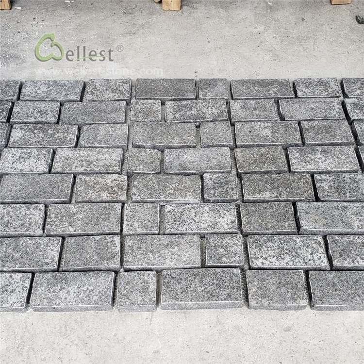 Hot-sale G684 Granite Mesh Cobblestone Pavers with Flamed Finish